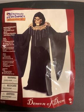 California Costumes Black Hooded Demon Skeleton Costume with Bone Mask